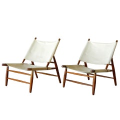 Rare Pair of Vilhelm Wohlert Canvas Triangle Chairs