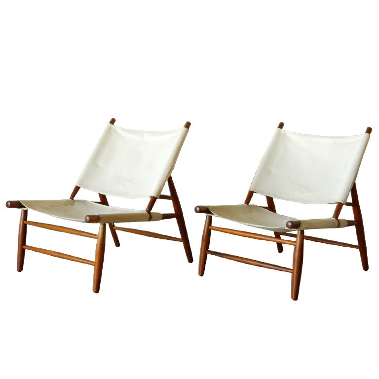 Rare Pair of Vilhelm Wohlert Canvas Triangle Chairs For Sale