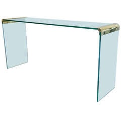 Leon Rosen Glass and Brass Console Table for Pace Collection