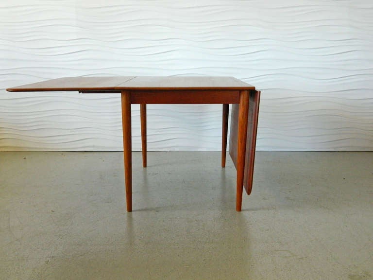 Brass Danish Solid Teak Double Drop Leaf Table