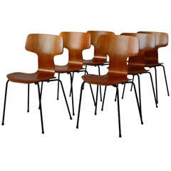 Arne Jacobsen Model 3103 Teak Bent Wood Chairs