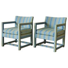 Pair of Milo Baughman Style Upholstered Parsons Loungers