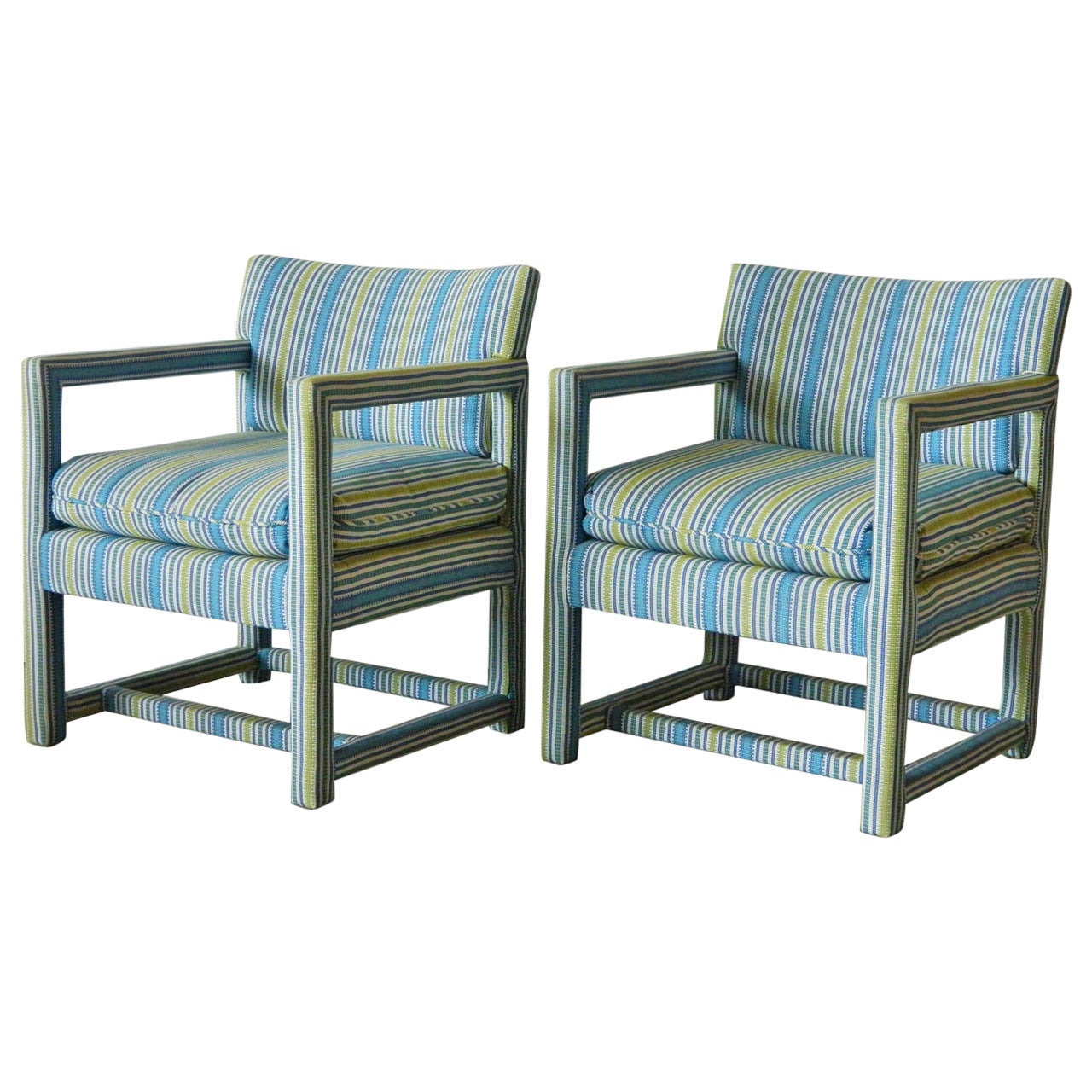 Pair of Milo Baughman Style Upholstered Parsons Loungers