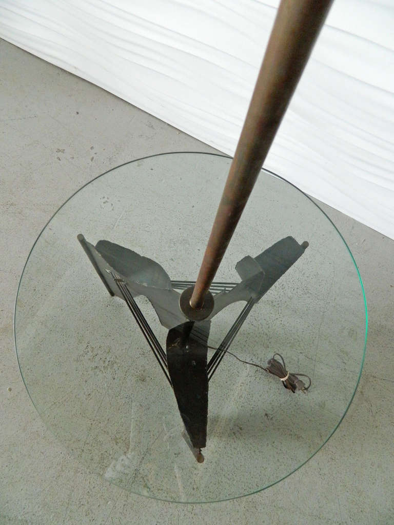 Brutalist Metal Floor Lamp with Glass Table  2