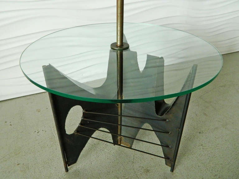 Brutalist Metal Floor Lamp with Glass Table  3