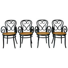 Set of Four Italian Bentwood and Cane Cafe Chairs