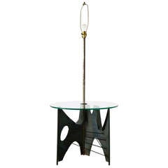 Brutalist Metal Floor Lamp with Glass Table 