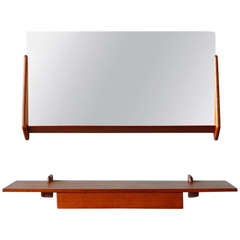 Vintage Teak Mirror and Floating Shelf Attributed to Aksel Kjersgaard