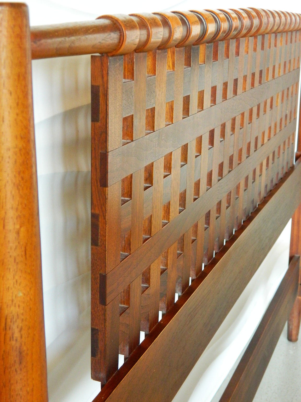 20th Century American Modern Walnut Lattice Double Bed