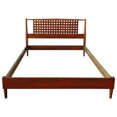 Vintage American Modern Walnut Lattice Double Bed