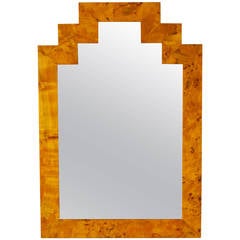 Italian Burl Framed Mirror with Art Deco Detail