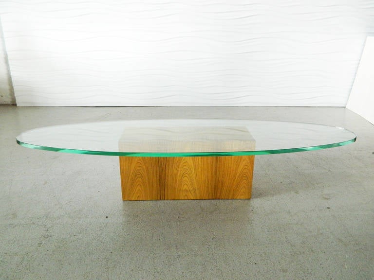 Vintage Rosewood and Elliptical Glass Coffee Table