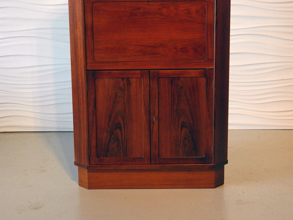 Danish Rosewood Corner Cabinet with Drop Front Desk In Excellent Condition In Baltimore, MD