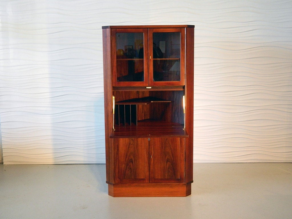 Late 20th Century Danish Rosewood Corner Cabinet with Drop Front Desk