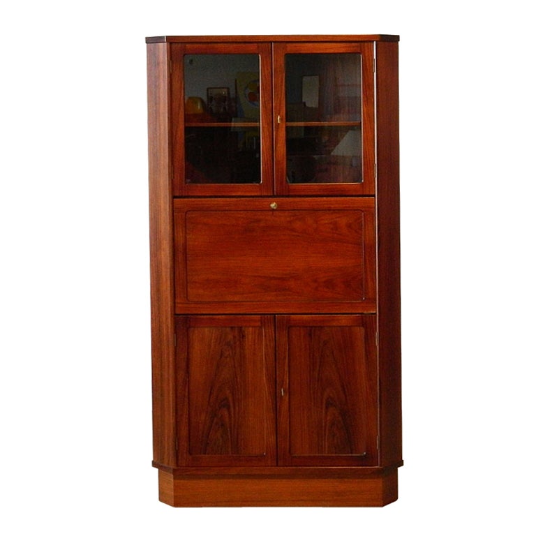 Danish Rosewood Corner Cabinet with Drop Front Desk