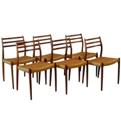 Six Niels Moller Model 78 Danish Rosewood Roped Chairs