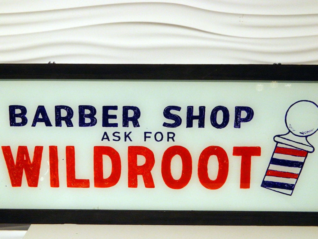 20th Century Vintage Reverse Painted Glass Barber Shop Sign For Sale