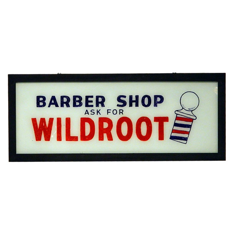 Vintage Reverse Painted Glass Barber Shop Sign For Sale