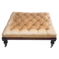 Retro Large Henredon Leather Ottoman or Coffee Table with Traditional Casters