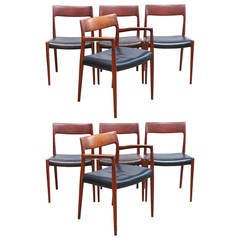 Set of Eight Niels Møller Danish Dining Chairs with Leather Seats