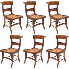 Set of Six Tiger Maple Side Chairs with Caned Seats, 19thC.