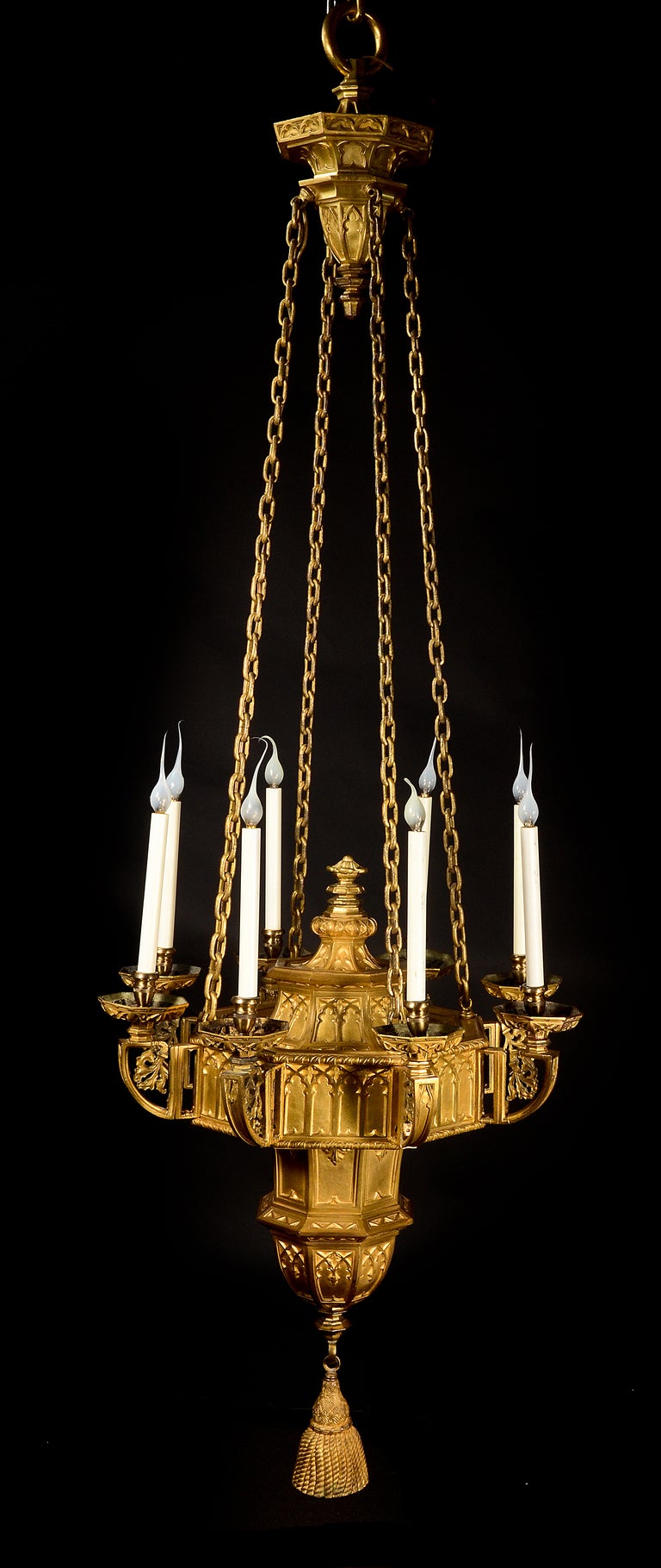 American Gilt Bronze Multi Light Moorish Style Chandelier by E.F. Caldwell