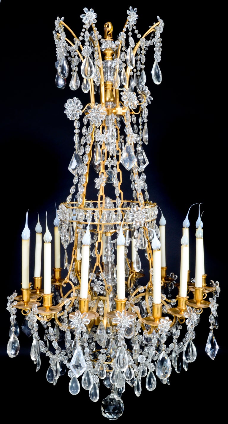 BACCARAT FRENCH LOUIS XVI GILT BRONZE & CRYSTAL CHANDELIER, CA.1860'S.