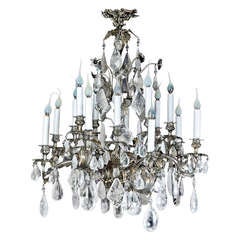 A Superb Antique French Louis XVI Silvered Bronze & Cut Rock Crystal Chandelier