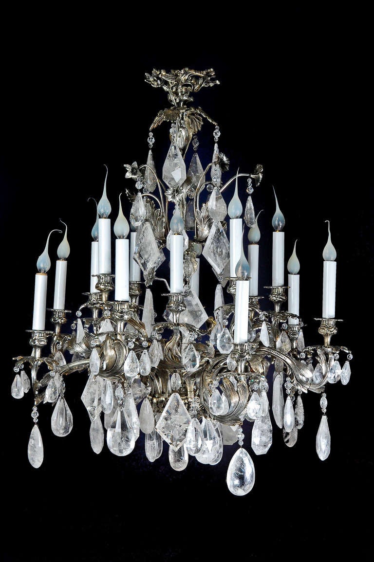 A Superb Antique French Louis XVI Silvered Bronze & Cut Rock Crystal Chandelier