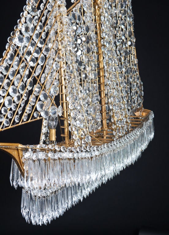 Bagues French Gilt Bronze &  Crystal Ship Chandelier, ca.1920's. For Sale 5