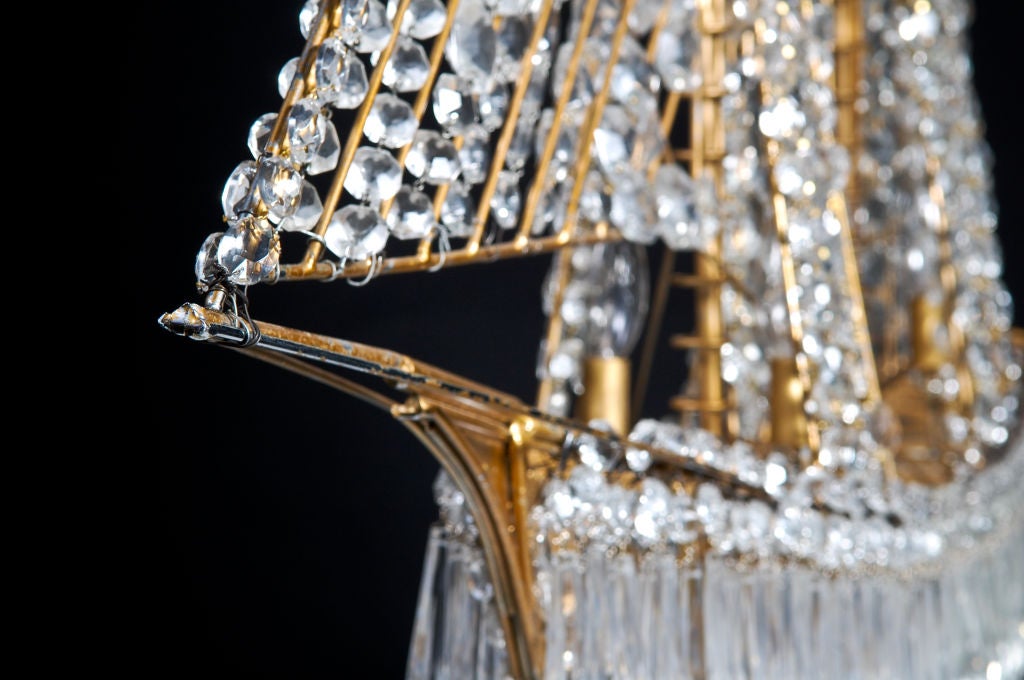 Bagues French Gilt Bronze &  Crystal Ship Chandelier, ca.1920's. For Sale 4