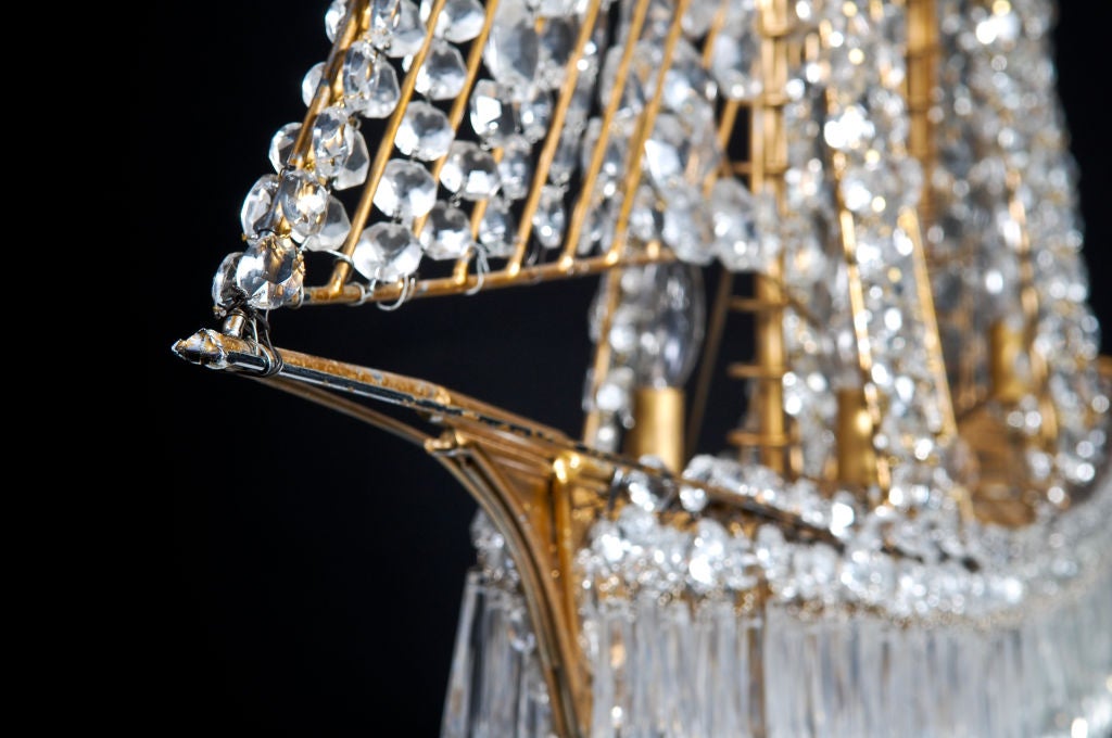 Bagues French Gilt Bronze &  Crystal Ship Chandelier, ca.1920's. For Sale 3