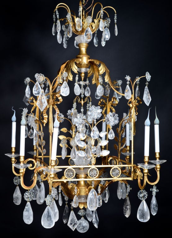 Large  Bagues style French  rock crystal lantern chandelier