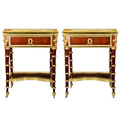 Pr. Exquisite Antique French Louis XVI Gilt Bronze Mounted Mahogany Tables, 19th 