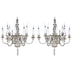 Pair Of Important Antique American Silver Bronze Chandeliers by E.F. Caldwell, NY