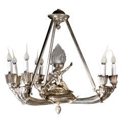 Antique French Silvered Bronze Art Deco Figural Chandelier, ca.1940