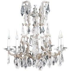Antique French Louis Xvi Bagues Silvered Cut Rock Crystal Chandelier , ca.1920.