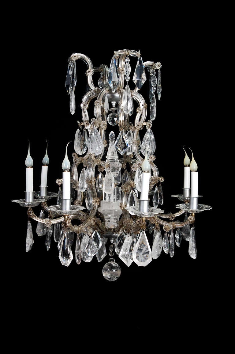 Antique French Louis Xvi Bagues Silvered Cut Rock Crystal Chandelier , ca.1920.