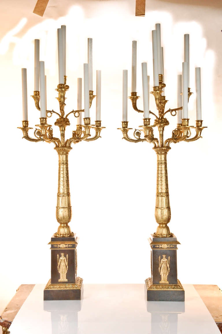 Pr Palatial Large Antique French Empire Candelabra/lamps ca.1840.