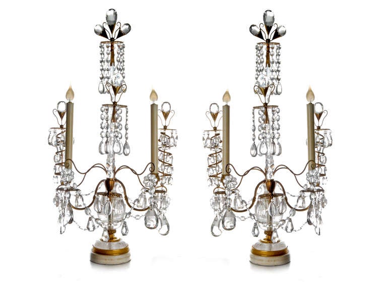 Pr Exquisite Russian Gilt Bronze & Cut Rock Crystal Candelabra/lamps, ca.1820