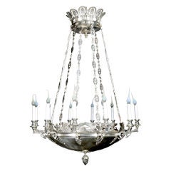 Antique Palatial French Empire Silvered Bronze Chandelier,