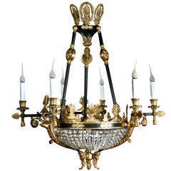 Antique French Empire Gilt B ronze & Crystal Chandelier, Ca.1870.