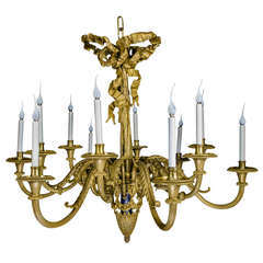 Large and Palatial Antique French Louis XVI Gilt and Patinated Bronze Chandelier 19th Century