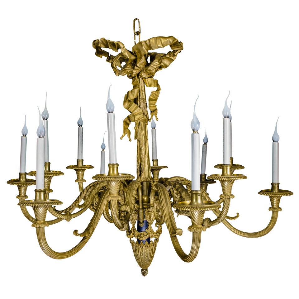 Large and Palatial Antique French Louis XVI Gilt and Patinated Bronze Chandelier 19th Century For Sale