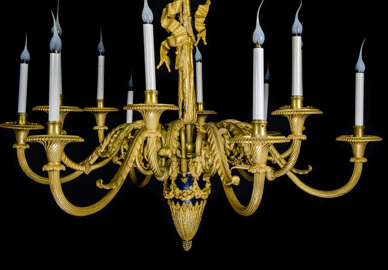 Ormolu Large and Palatial Antique French Louis XVI Gilt and Patinated Bronze Chandelier 19th Century For Sale