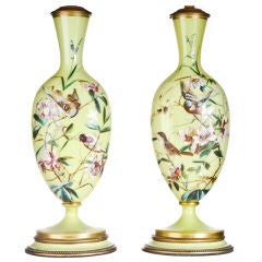 Pair Of Antique French Yellow Opaline Glass Lamps, Ca.1880's.