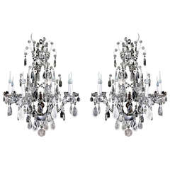 Pair of French Louis XVI style silvered metal rock crystal 
crystal chandeliers