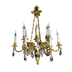 Antique French Louis XVI Gilt, Patina Bronze and Rock Crystal Figural Chandelier