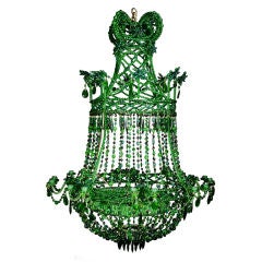 Vintage French Louis XVI style Green crystal chandelier