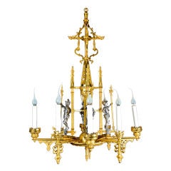 Antique French Gilt  & Silver Bronze Military Chandelier, Ca1880